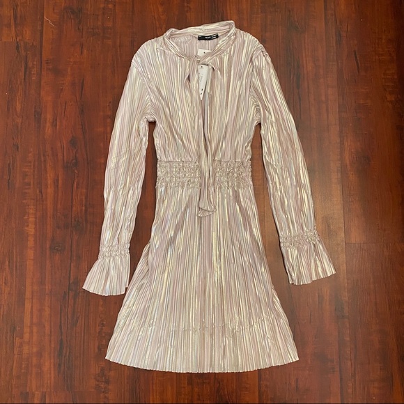 TFNC London Lace & Beads Pink Zendaya Metallic Pleated Mini Dress - Picture 4 of 7